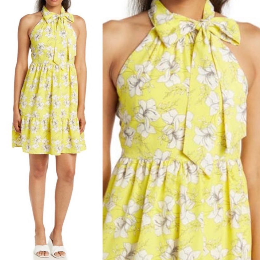 NWT Eliza‎ J Yellow Floral Halter Trapeze Dress - 2